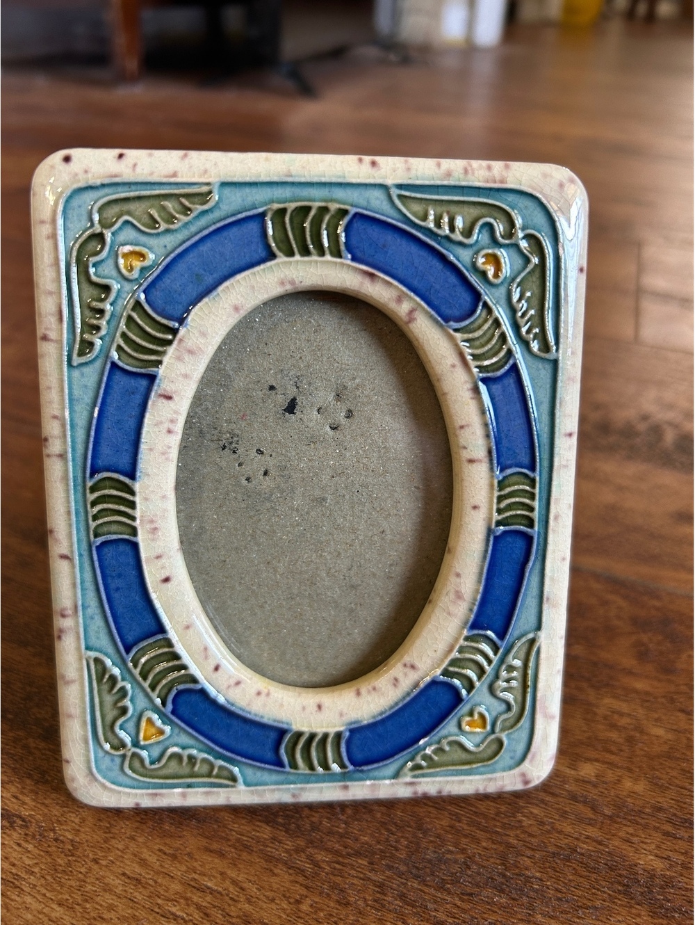 Decorative Ceramic Oval Photo Frame with Blue and Green Pattern